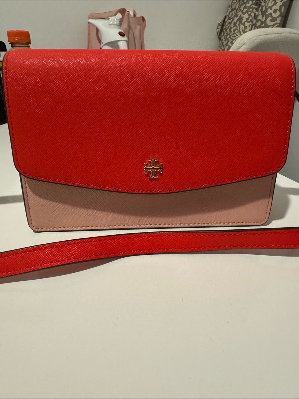 Tory Burch Red and Pink Saffiano Leather Crossbody